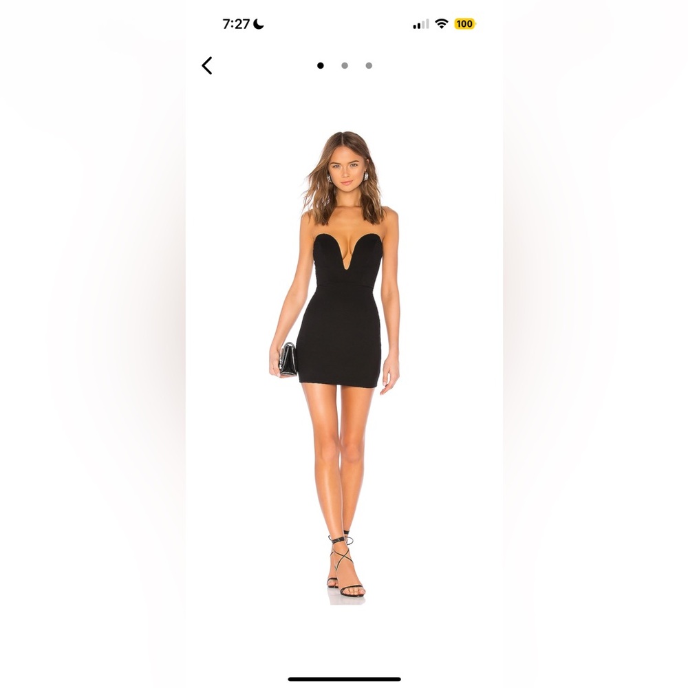 Black Strapless Bodycon Dress with Plunge Neckline